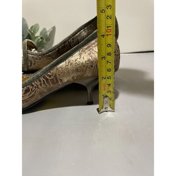 Elegant Gussaci Leather Velvet Bow Kitten Heels Size 38 Embossed Design Pointed - Picture 12 of 16